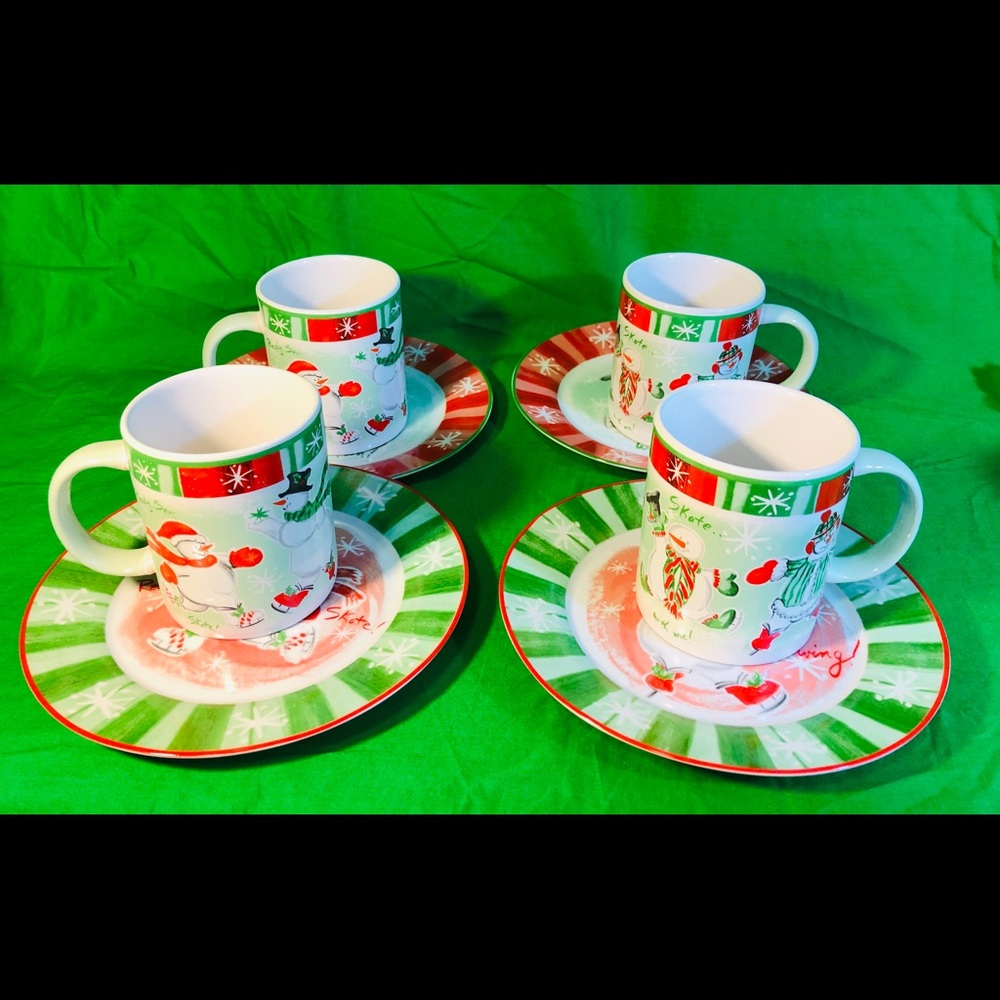 Avon Snowmen Mugs & Plates Set Of 8 New